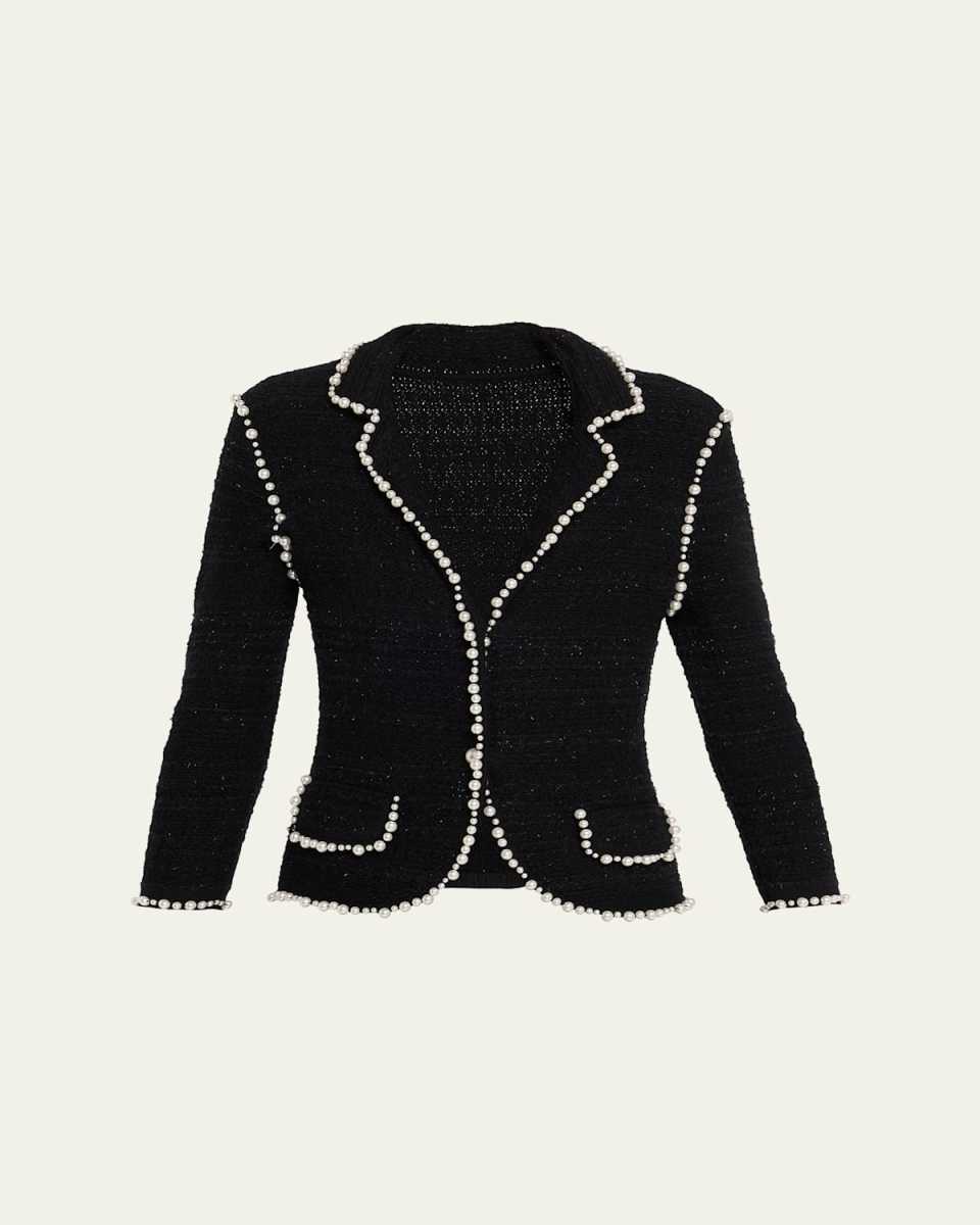 Bead-Trim Metallic Tweed Blazer